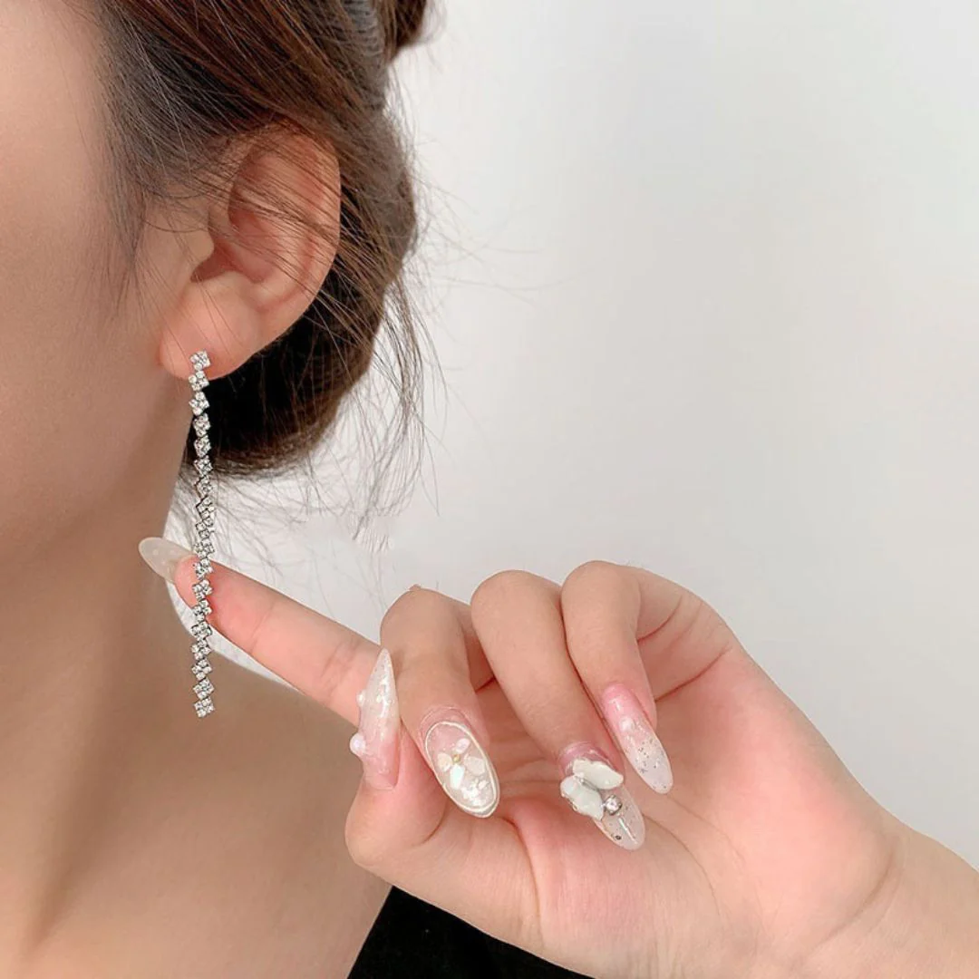 Rhinestone Tassel Earrings - Image 4