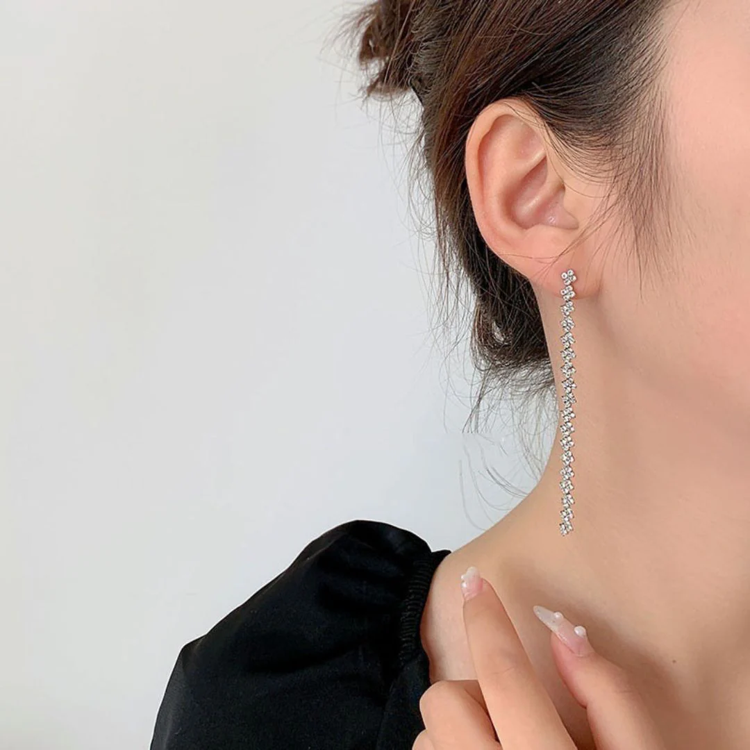 Rhinestone Tassel Earrings - Image 5