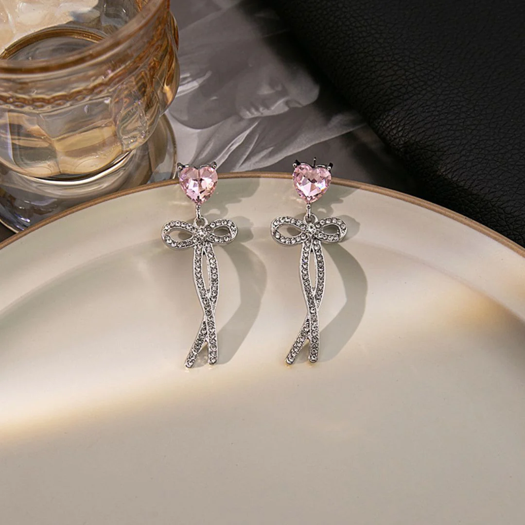 Rose Ribbon Hearts Earrings - Image 3