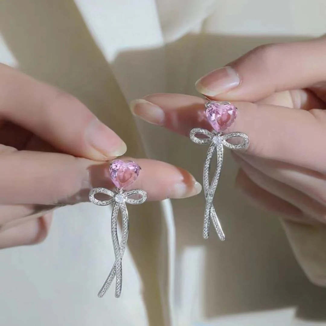 Rose Ribbon Hearts Earrings - Image 4