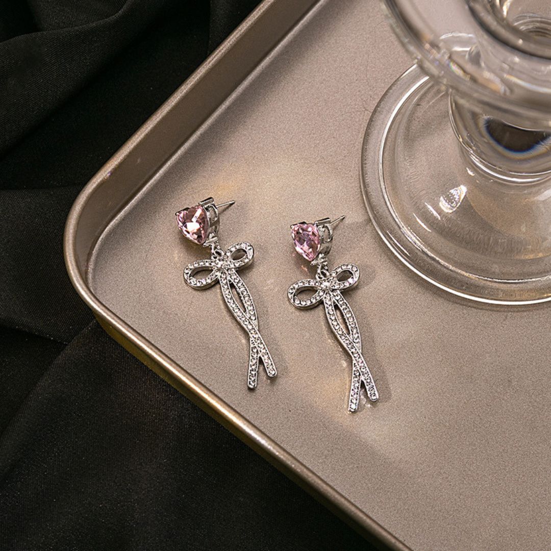 Rose Ribbon Hearts Earrings - Image 5