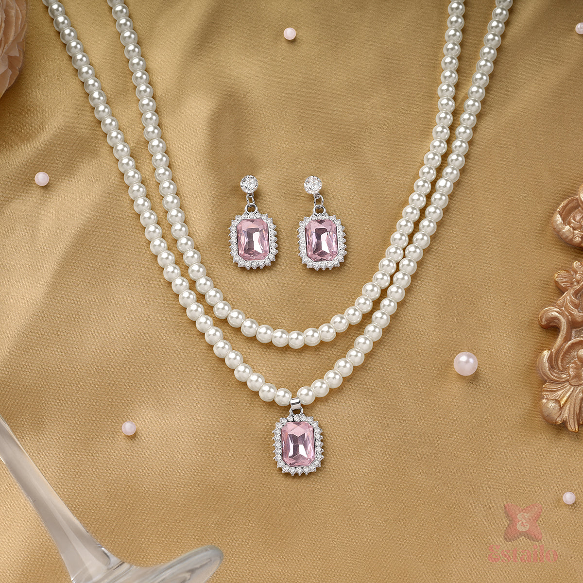 Royal Blush Pearl Necklace Set - Image 2