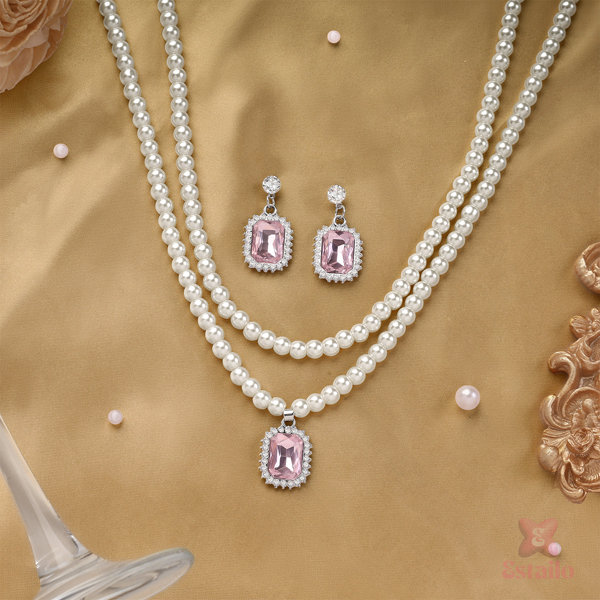 Royal Blush Pearl Necklace Set - Image 4