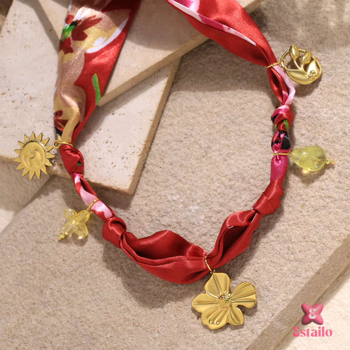 Scarlet Bloom Scarf Necklace - Image 2