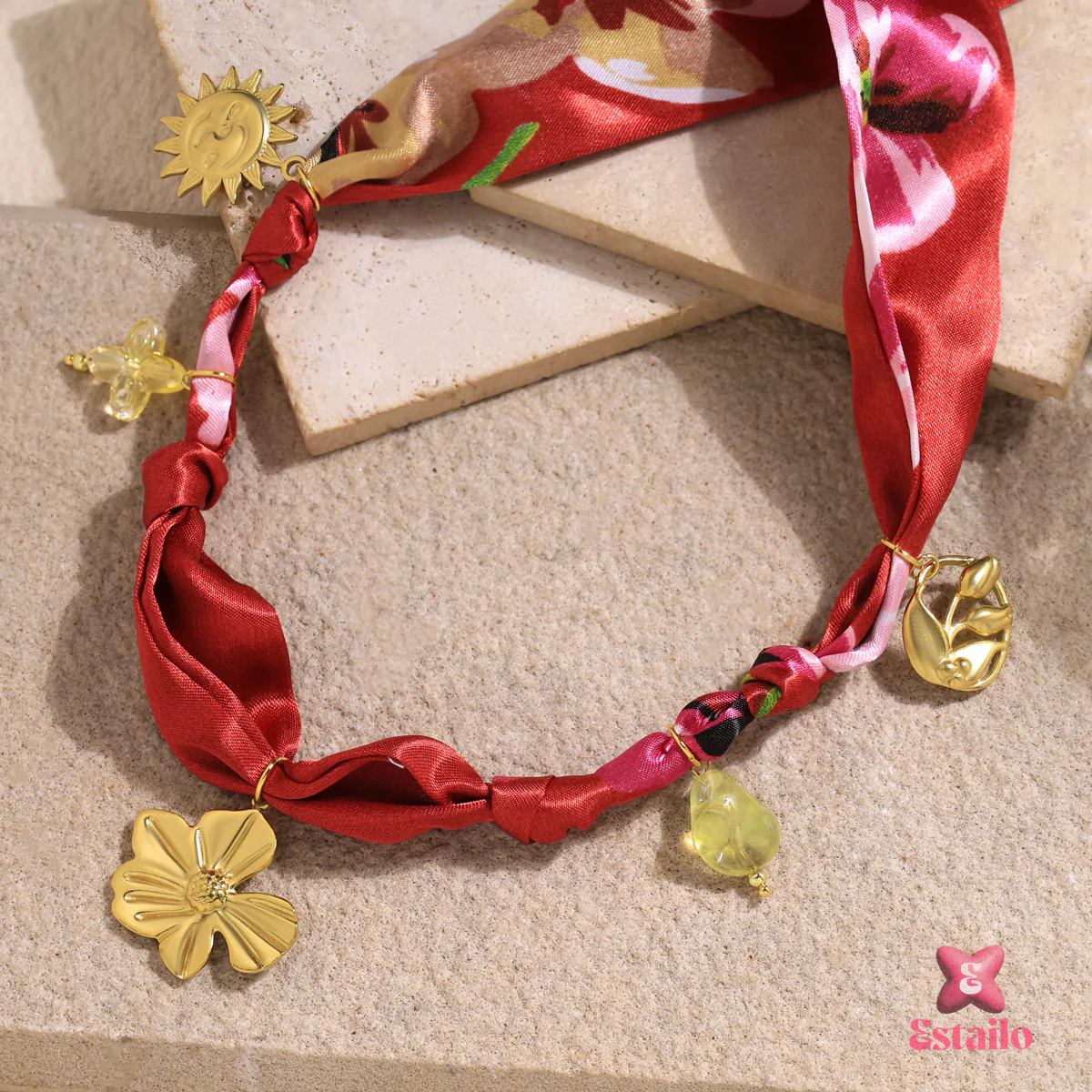 Scarlet Bloom Scarf Necklace - Image 5