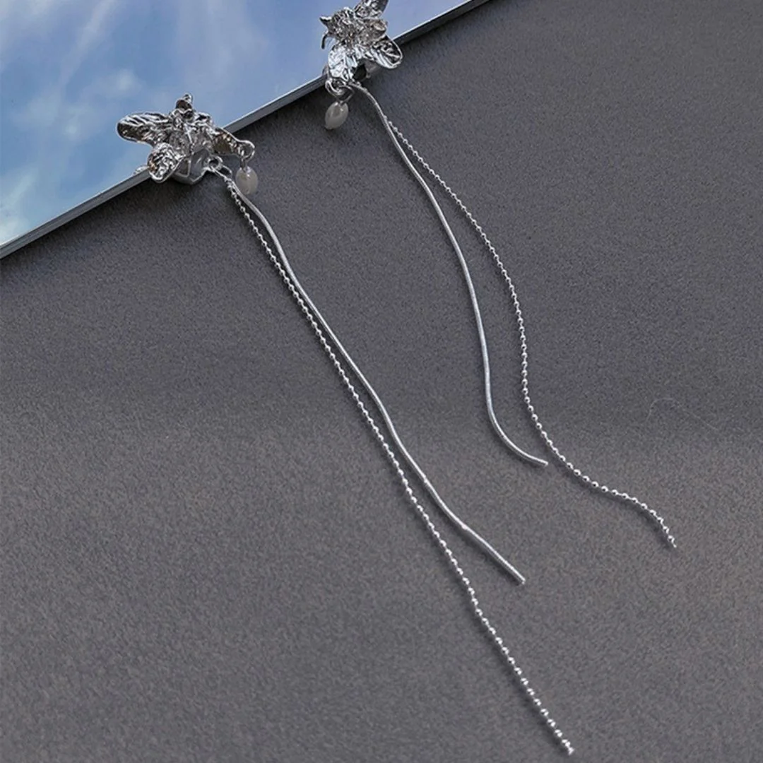 Silver Butterfly Pearl Danglers Earrings - Image 6