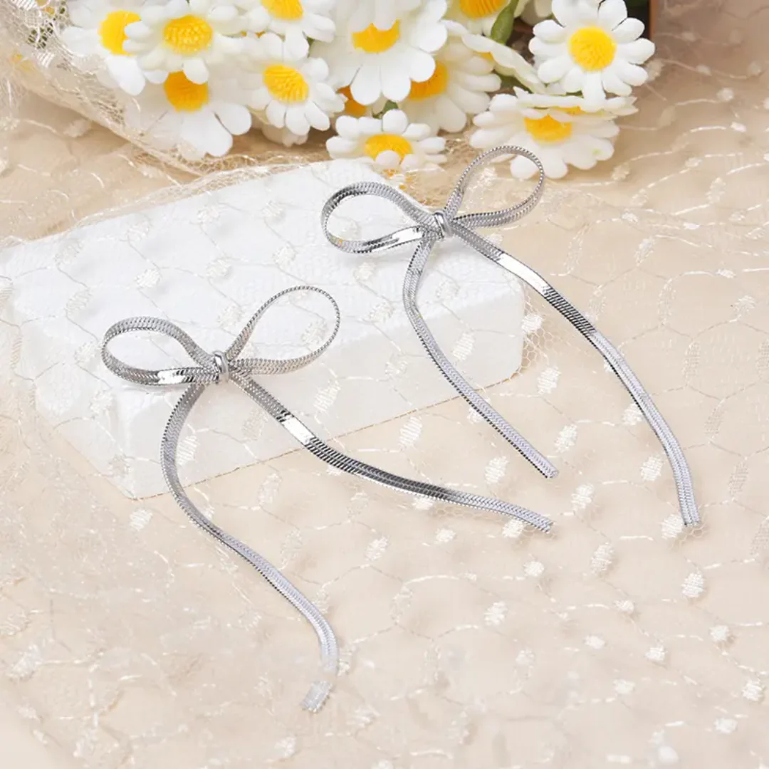 Silver Serpentine Bow Earrings - Image 3