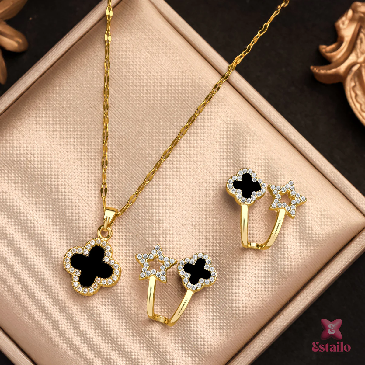 Starlight Clover Earrings & Necklace Set - Image 5