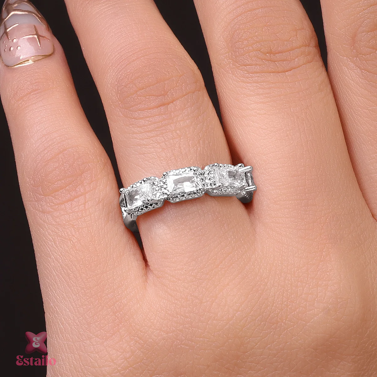 Sterling Square Sparkle Ring - Image 4