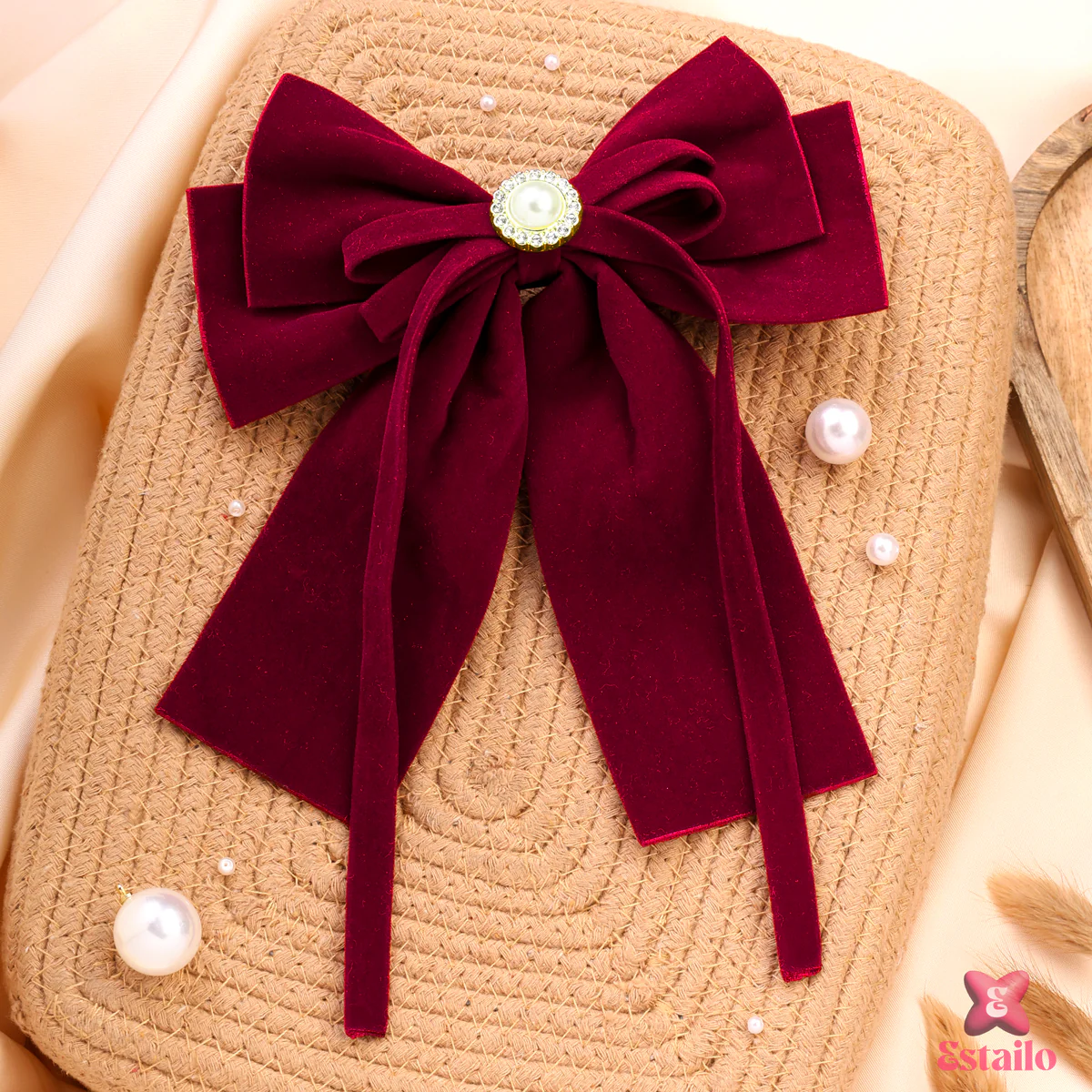 Velvet Rose Elegance Bow Clip - Image 2