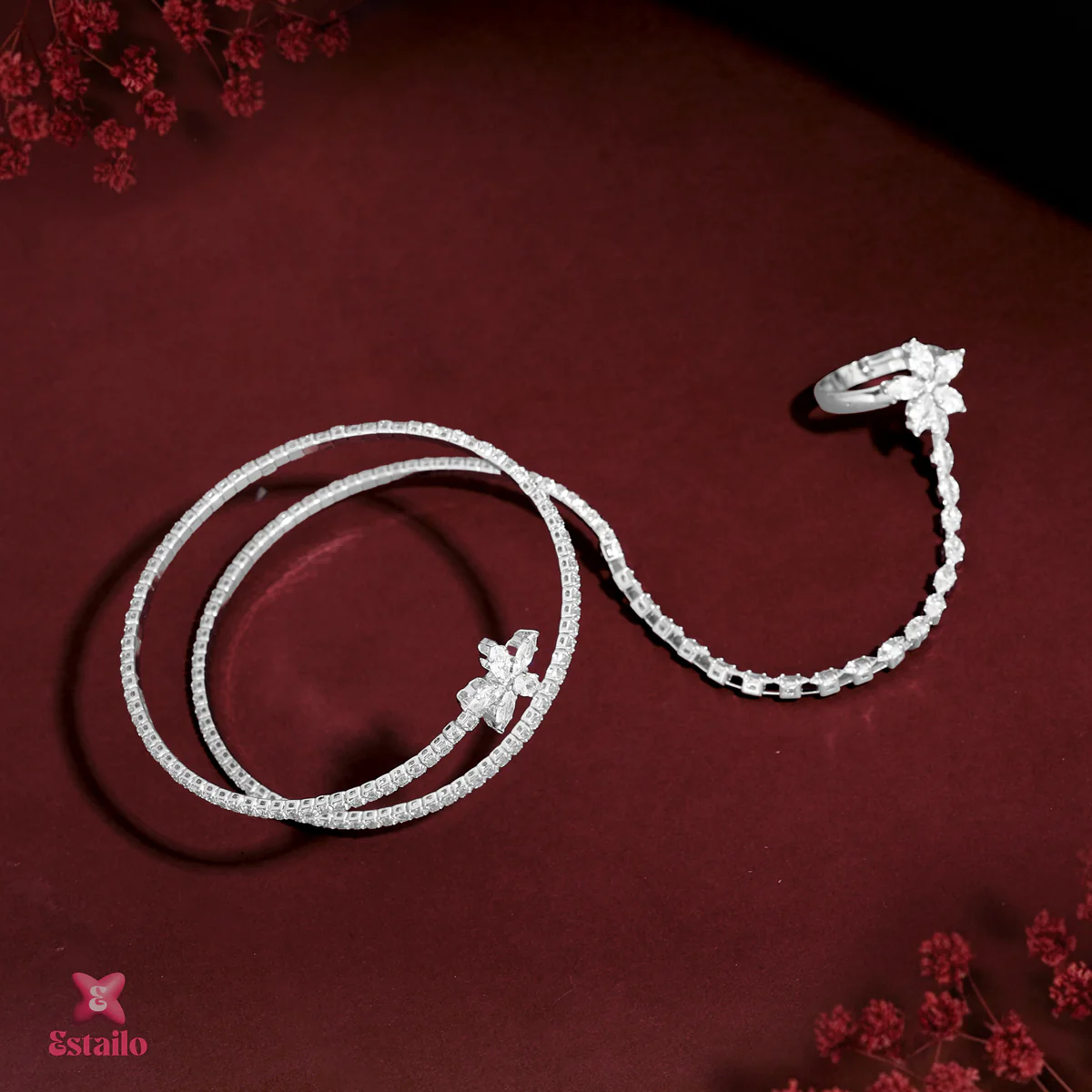 Zircon Flower Solitaire Hand Jewellery - Image 3